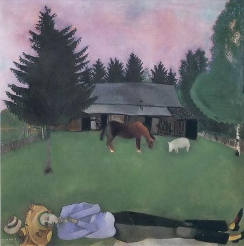 Marc Chagall Painting - El poeta reclinado contemporáneo Marc Chagall
